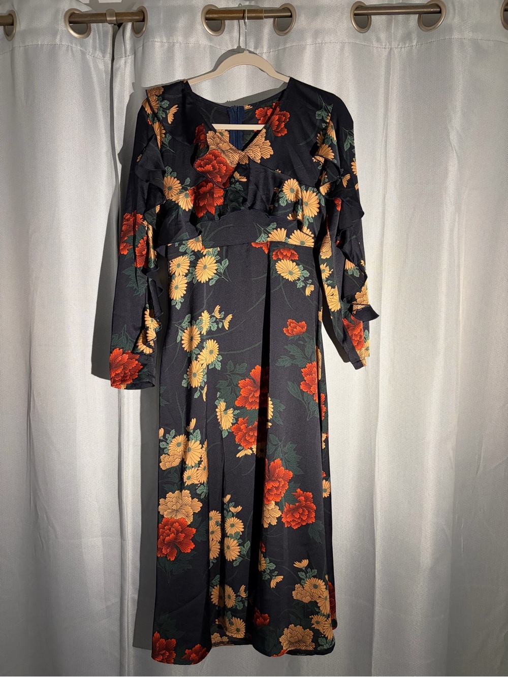 ASOS Floral Ruffle Maxi Dress Black Long Sleeve Size 8